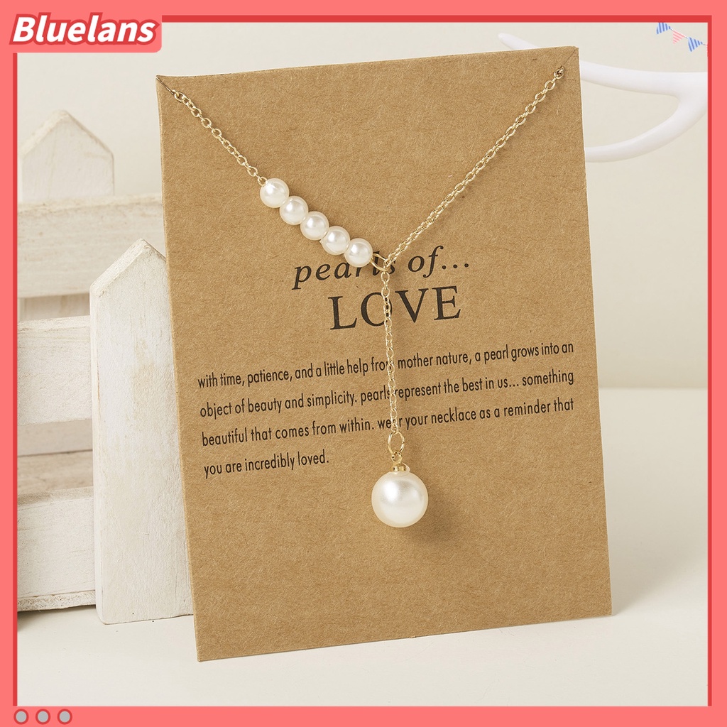 Kalung Rantai Bentuk Bulan Aksen Mutiara Imitasi Bahan Stainless Untuk Wanita