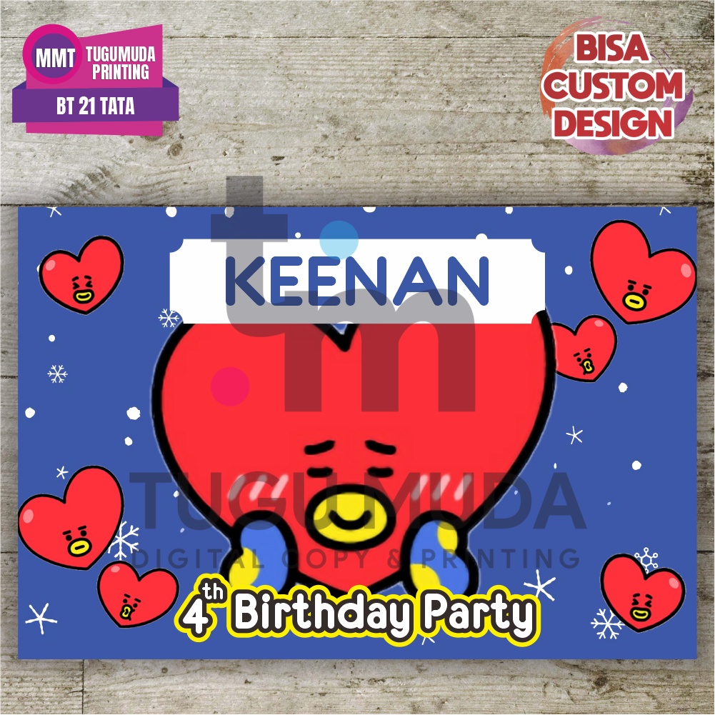Cetak Banner|Backdrop|Spanduk Ultah / Ulang Tahun Anak - BT21 TATA BLUE