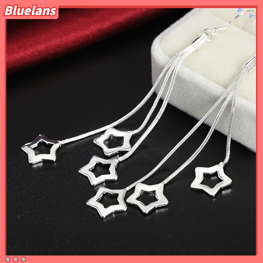 Anting Kait Gantung Panjang Lapis Silver Desain Bintang Untuk Wanita