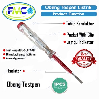 Obeng Tespen Listrik Bolak Balik Obeng Testpen AC Test Pen Tegangan Listrik AC Arus Indikator LED Merah Bagus Praktis Murah
