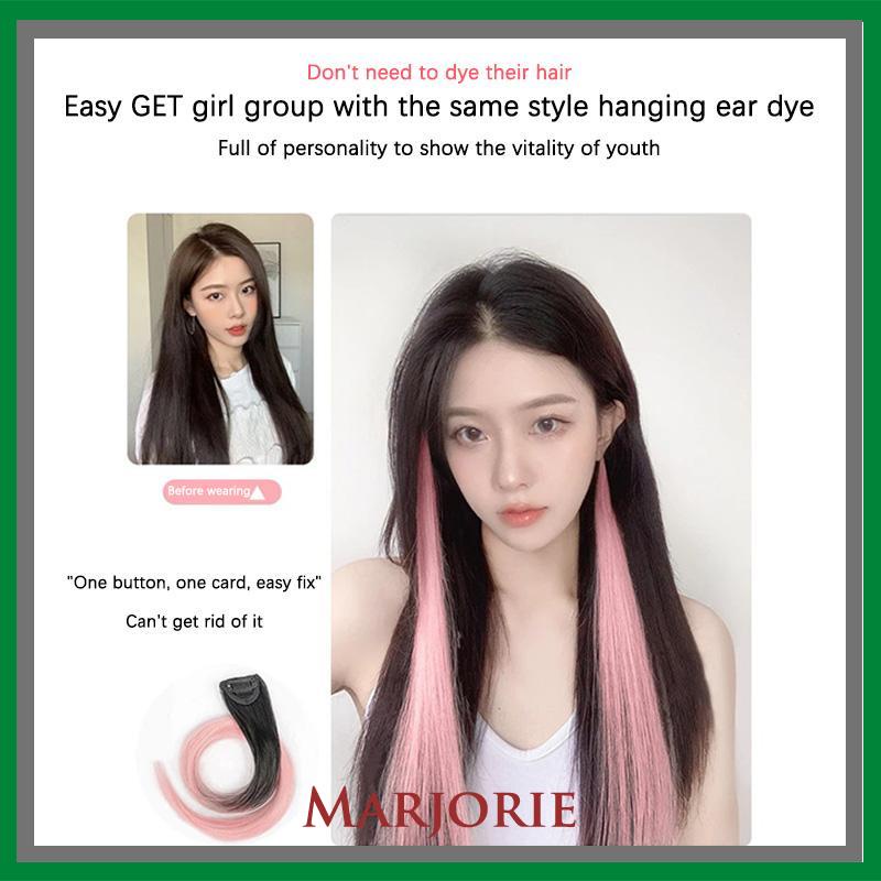 Wig Rambut Palsu Lurus Harian Panjang Warna Gradien Wanita One Piece Wig Sorot Ekstensi Rambut-MJD