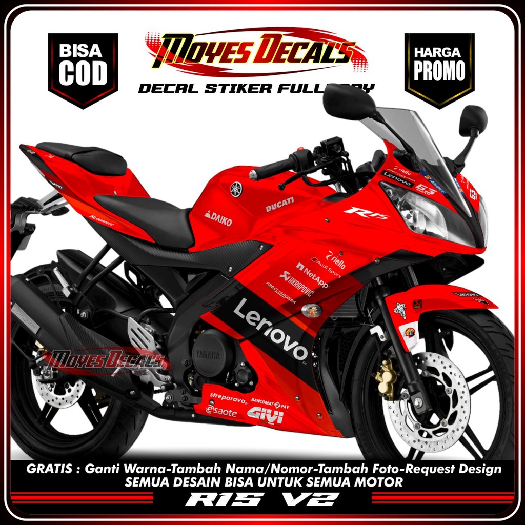 Decal Stiker R15 V2 Motif Lenovo Warna Merah
