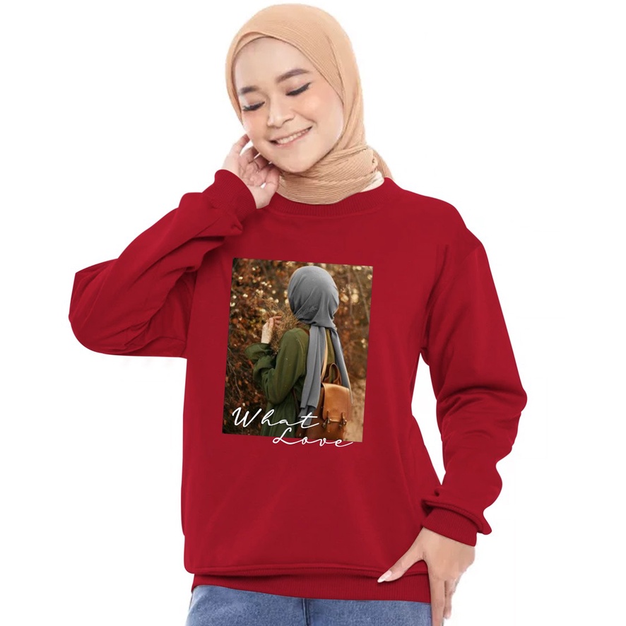 Kaos Lengan Panjang DTF HIJAB WHAT / Kaos Sweatshirt / Atasan Wanita / Atasan Wanita Lengan Panjang