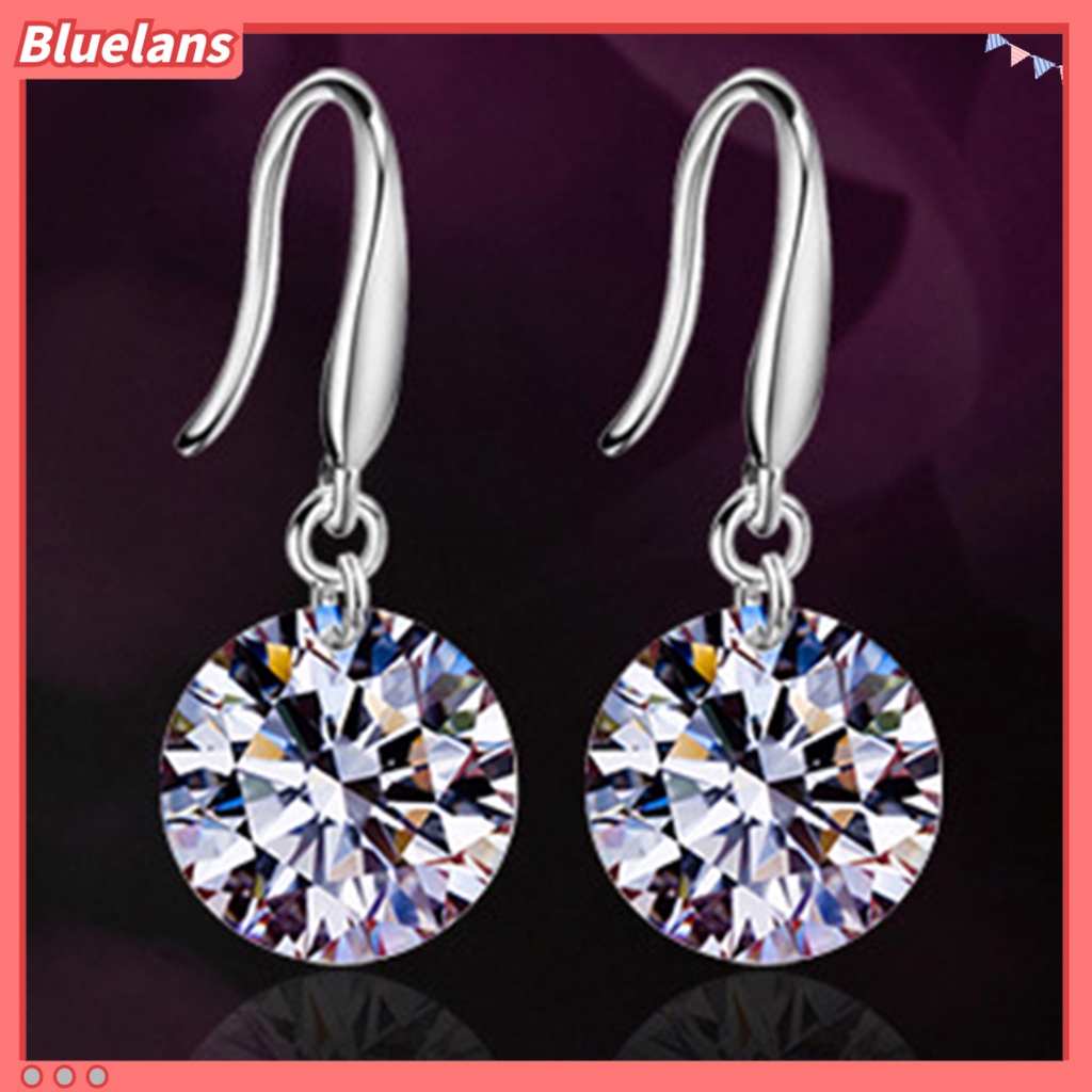 Bluelans 1 Pair Women Fashion Silver Plated Cubic Zirconia Dangle Hook Earrings Party