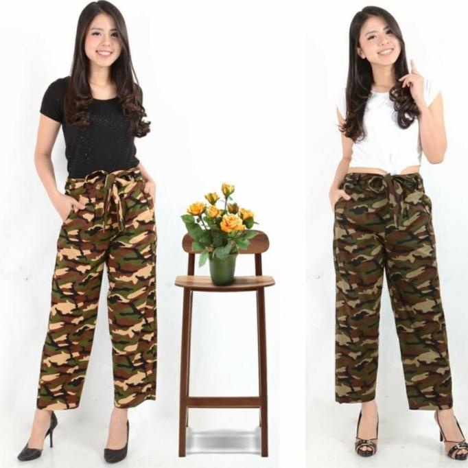 Celana kulot panjang wanita Army loreng tentara allsize jumbo Termurah