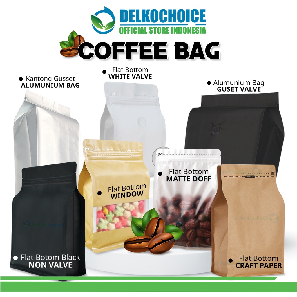Kemasan Kopi Alumunium Foil Gusset Coffee Pouch Alumunium Bag Delkochoice