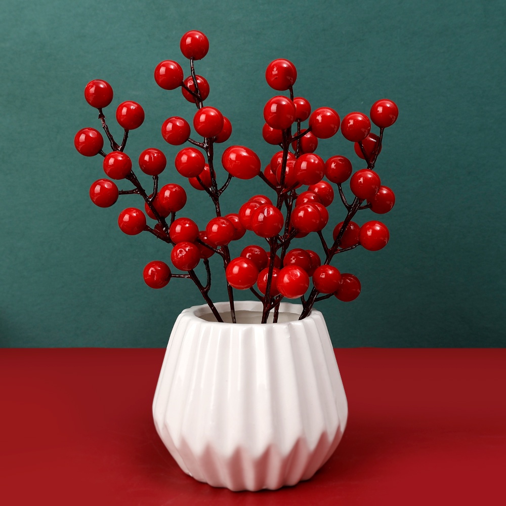 Desktop Decorative Flowers Christmas New Year Decoration Accessories Artificial 12-headed Red Berry DIY Garland Berry Arrangement Christmas Tree Red Berry Decoration 5Pcs