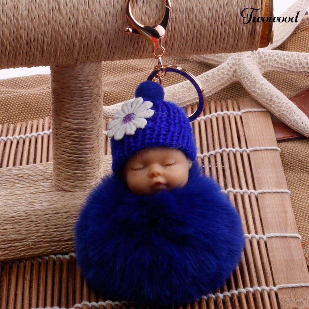 Twowood Gantungan Kunci Boneka Bayi Tidur Pompom Bahan Plush