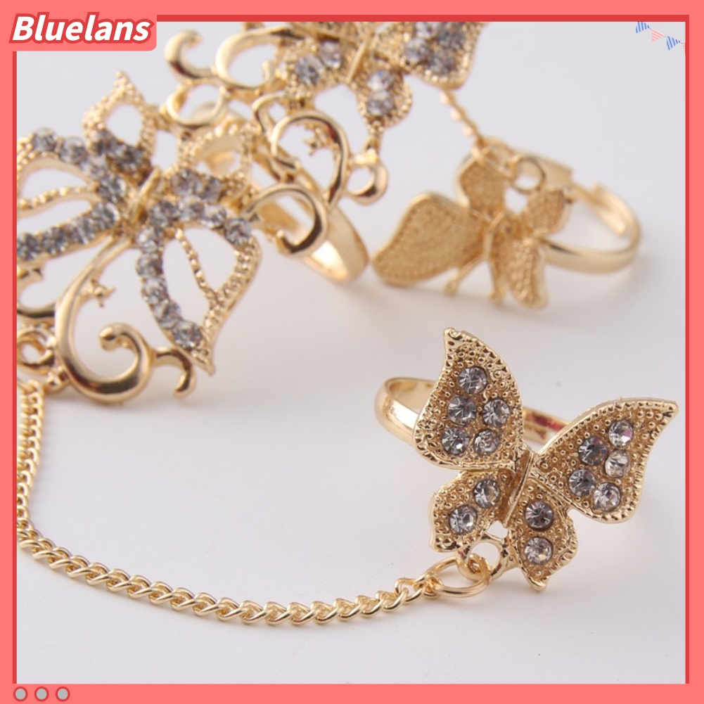 Bluelans Fashion Rhinestone Hollowed Butterfly Link Finger Ring Adjustable Women Jewelry