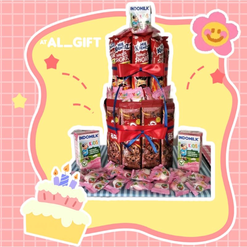 Exp Lama (COD) AL_GIFT SNACK TOWER / SNACK CAKE / GIFT / HADIAH ULANG TAHUN / SNACK TART CAKE