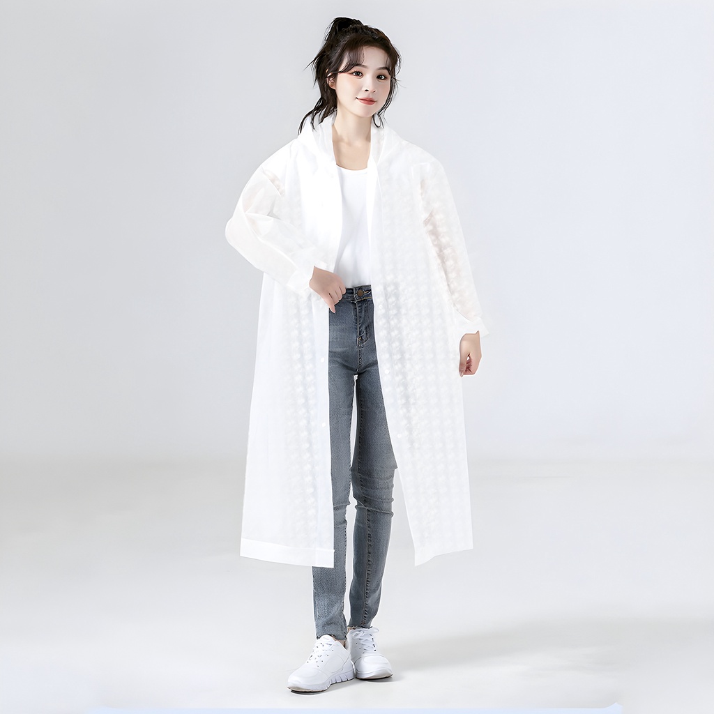 Jas Hujan Dewasa Wanita Korea Fashionable Anti Air Motif Kotak Transparant -520