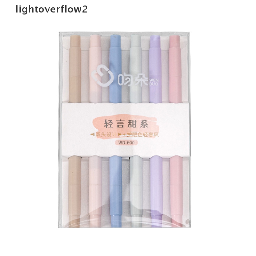 (lightoverflow2) 6pcs / set Spidol Manga Ujung Ganda Warna Permen