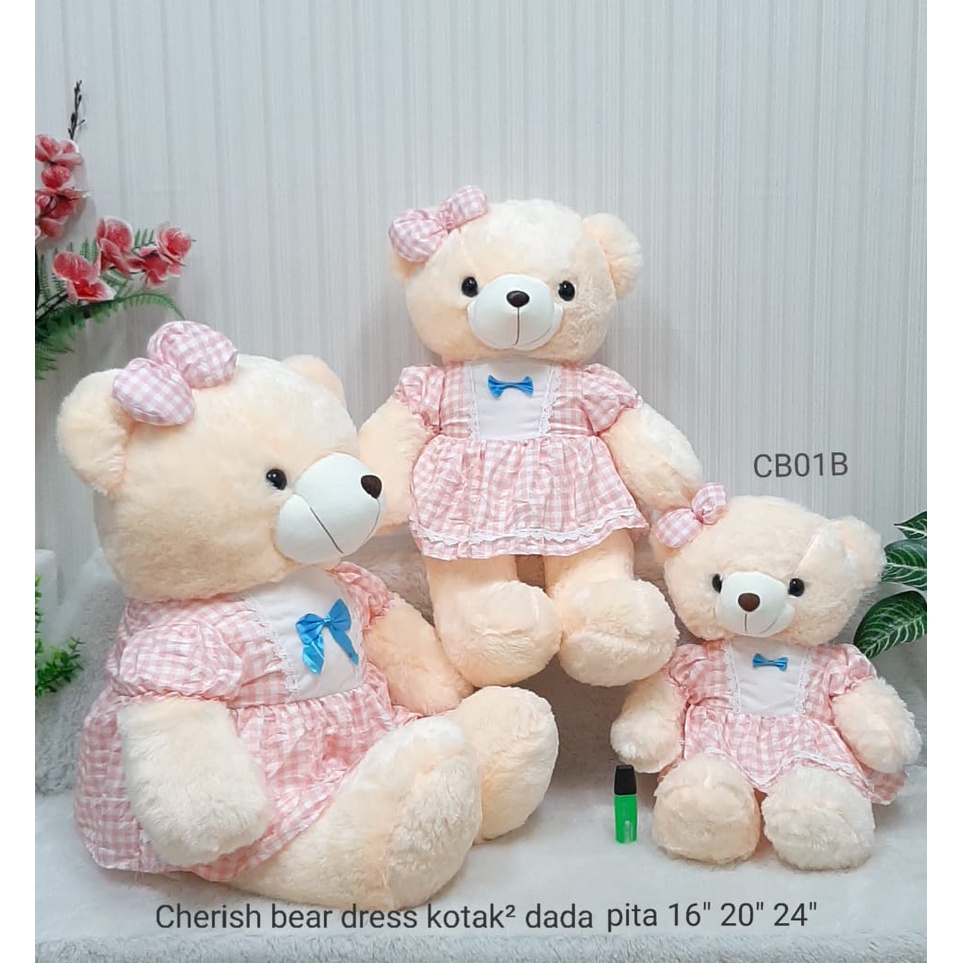 Boneka Teddy Bear Dress Size 70cm/20&quot;/boneka beruang/boneka bear Besar/Boneka Bear Dress Bunga/Bear Dress Motif/Kado Bear Special