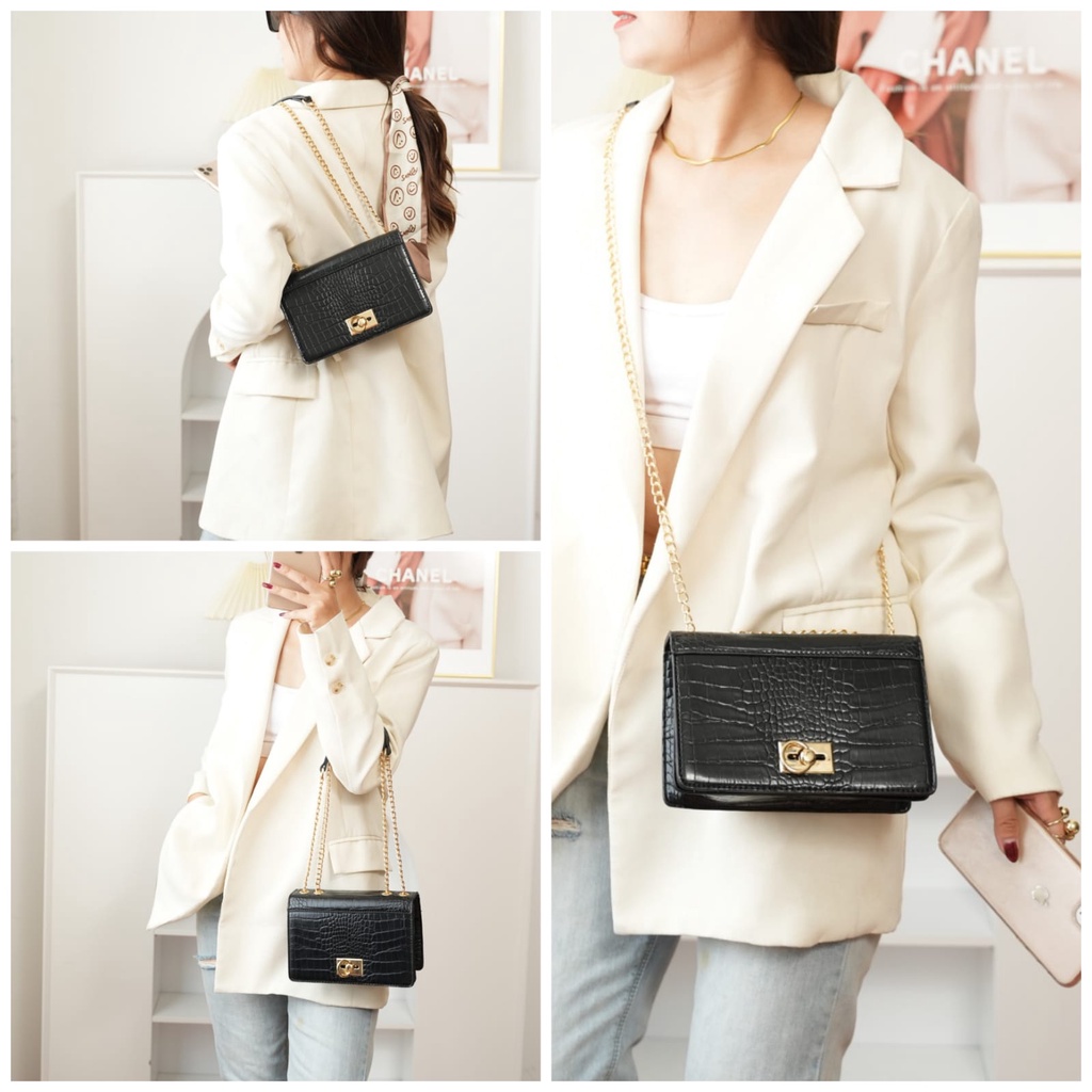 [Buy 1 Get 1] Tas Selempang Wanita sling bag tas Bahu Wanita Kotak Croco Sling Bag Rantai #205