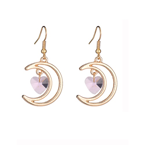 LRC Anting Gantung Fashion Gold Geometric Moon Love W74120