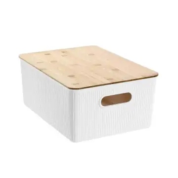 AZKO Stora STORAGE BOX W/ BAMBOO LID Kotak Penyimpanan Dengan Tutup Bambu - Putih