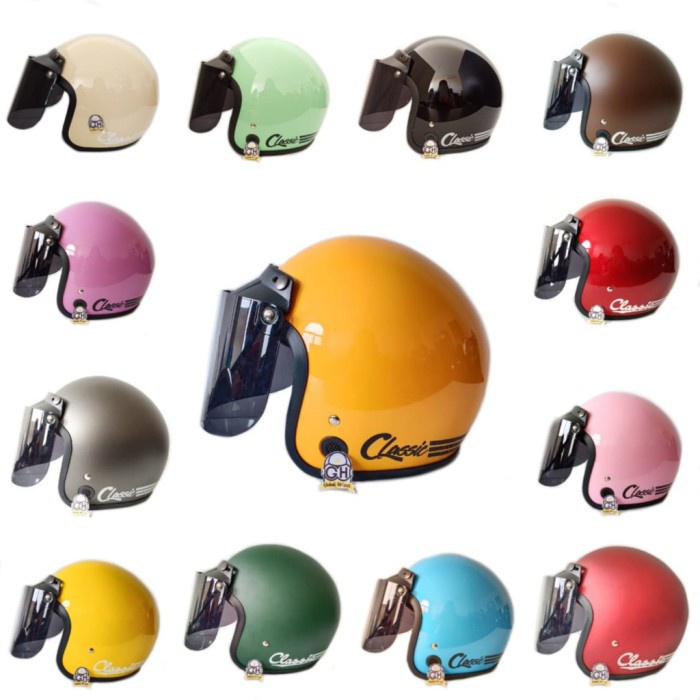 HELM BOGO RETRO DEWASA CEWEK COWOK HELM POLOS CLASSIC GARIS SNI