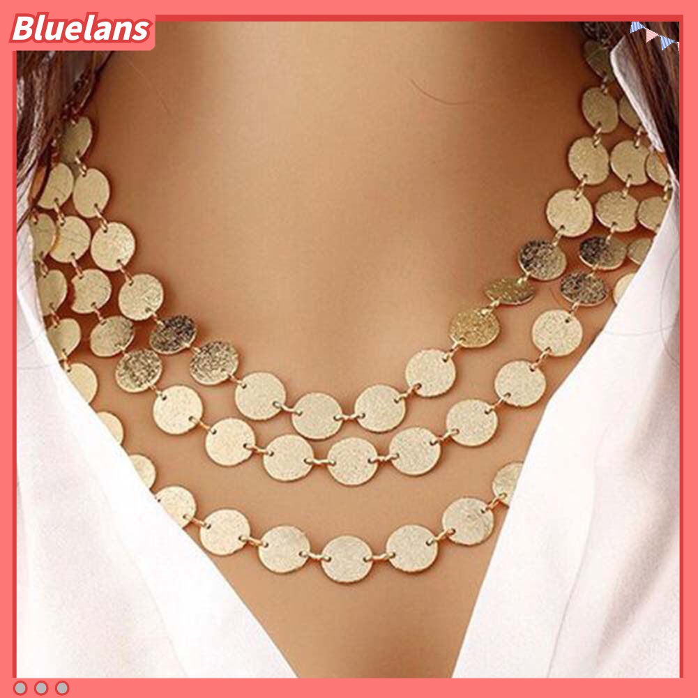 Bluelans Kalung Rantai Panjang Multilayer Dengan Liontin Koin Sequin Untuk Wanita