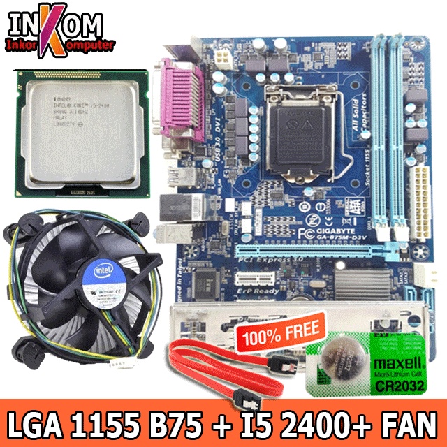 Paket Mainboard Mobo Motherboard B75 Socket 1155 Plus i5 2400