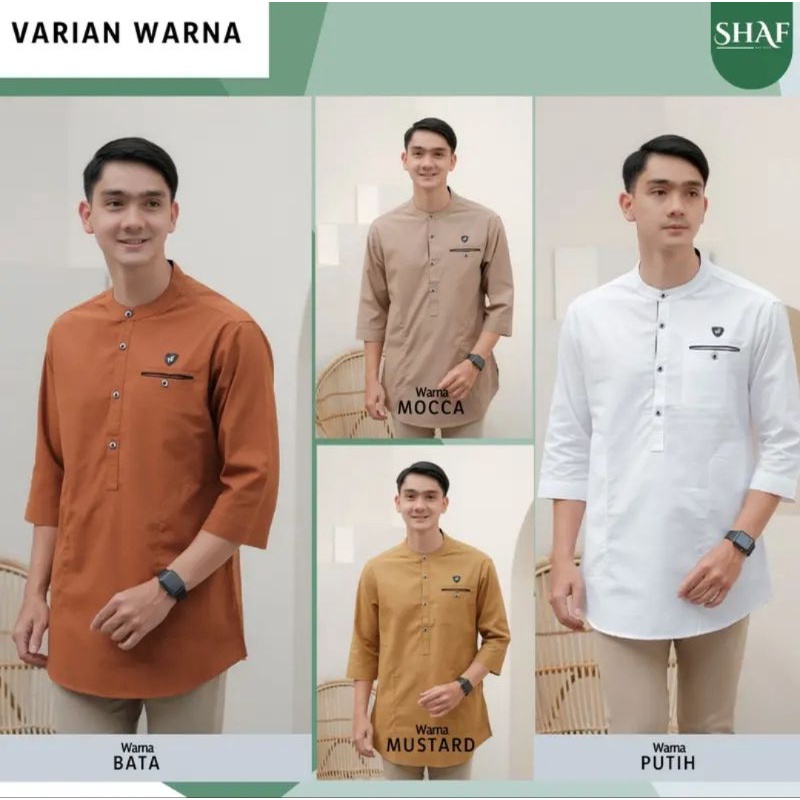 Baju Koko Kurta Pakistan Lengan 3/4 Warna Mustard Kunyit Bata Mocca Putih - Baju Koko Warna Putih