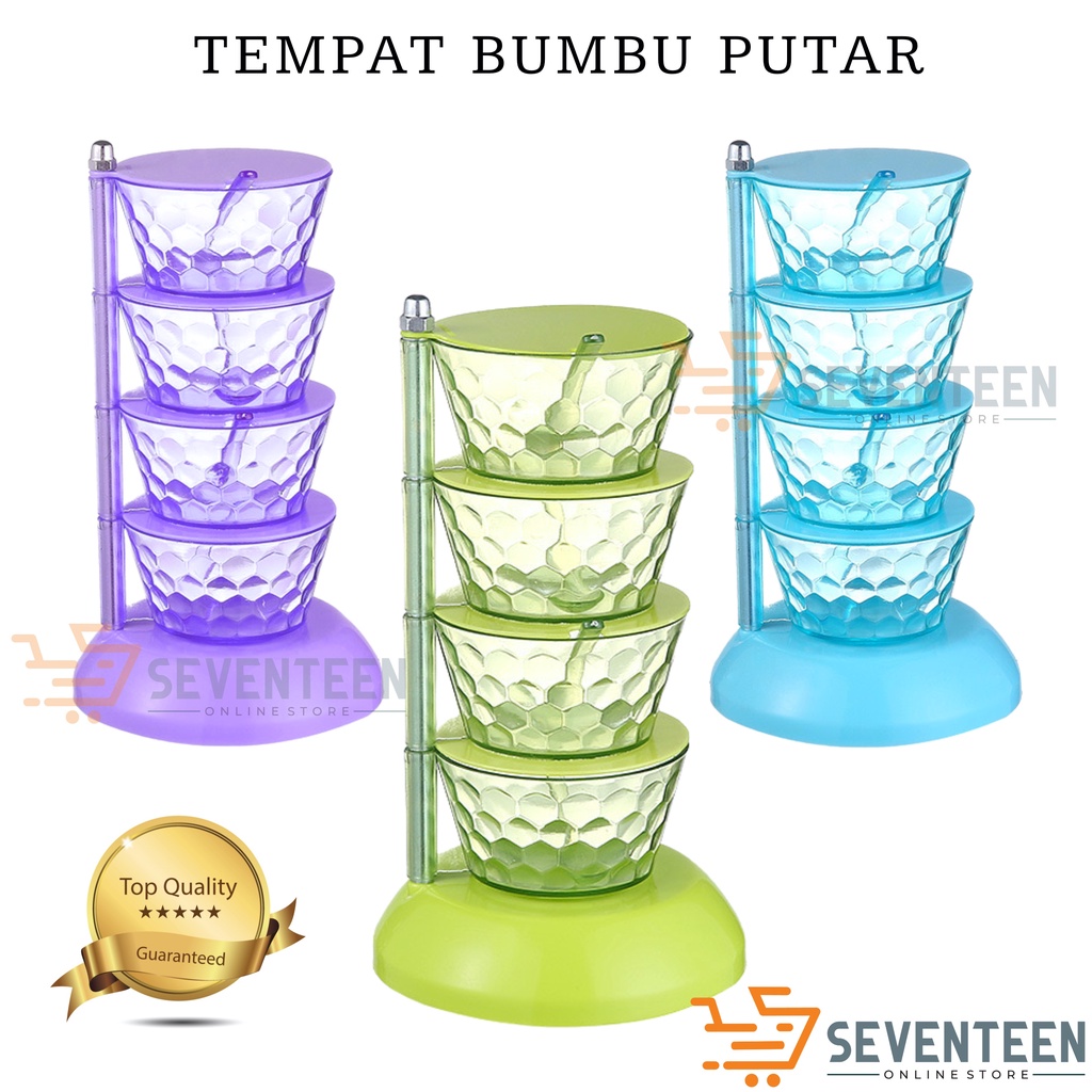 SEVENTEEN TEMPAT BUMBU DAPUR SUSUN 4 IN 1 PUTAR KRISTAL TRANSPARAN FREE SENDOK RAK BUMBU MEMASAK DAPUR PERLENGKAPAN MASAK SEASONING STORAGE BOX