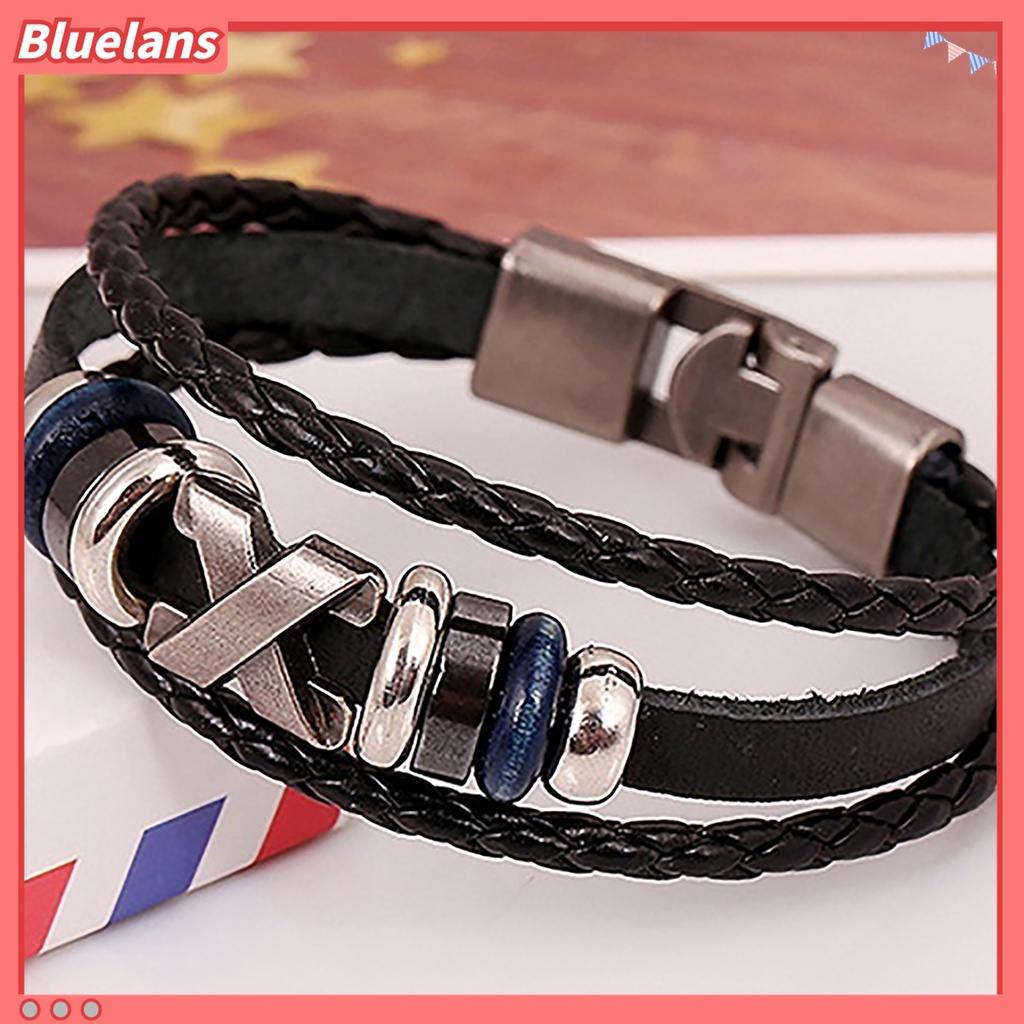 Gelang Multilayer Adjustable Bahan Kulit Untuk Pria