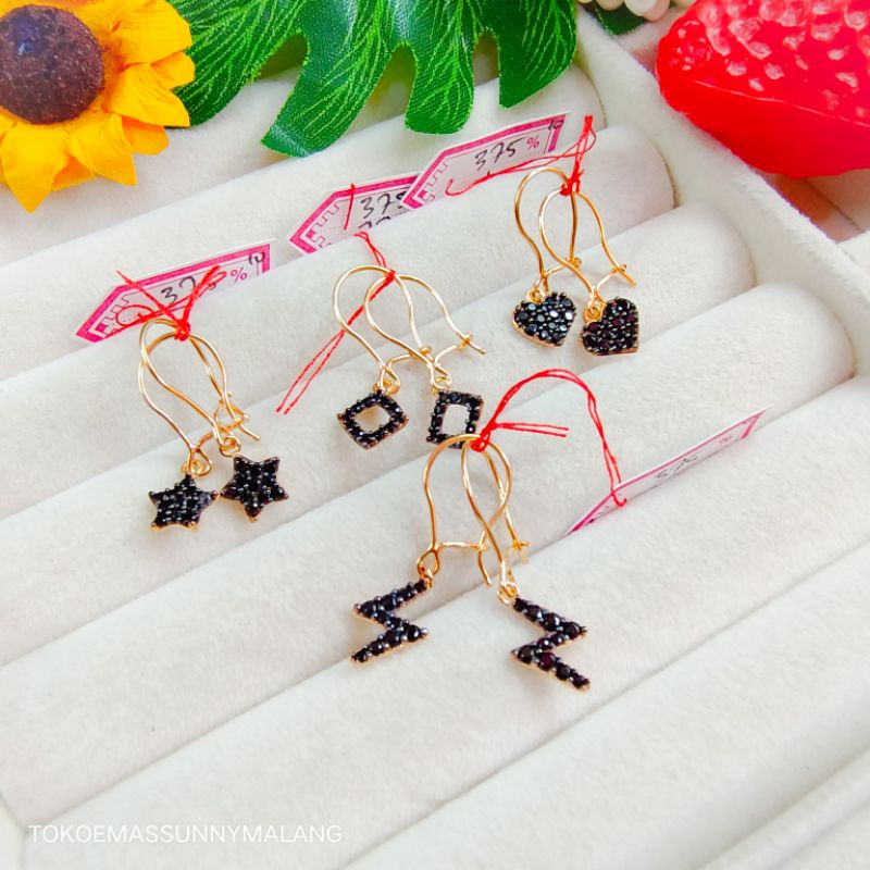 ANTING PERMATA HITAM EMAS ASLI 375%