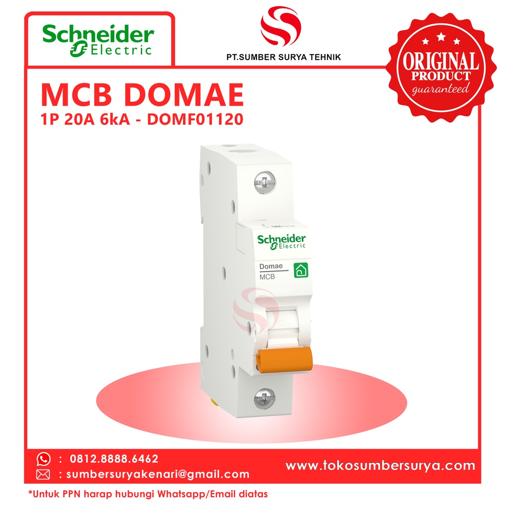 MCB Domae 1P 20A 6kA DOMF01120 Saklar Listrik ON OFF Schneider