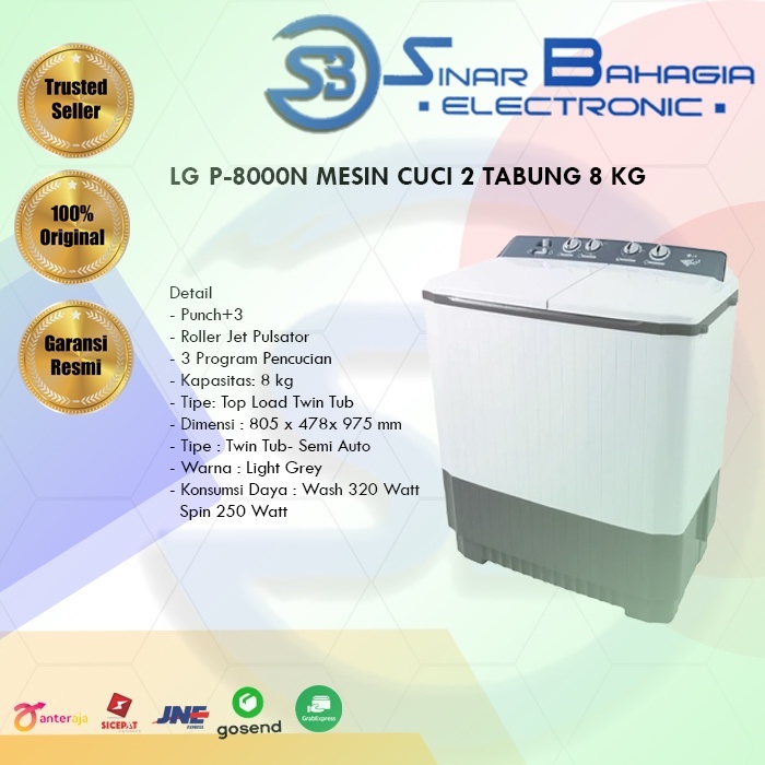 LG P-8000N MESIN CUCI 2 TABUNG 8 KG (NEW) (KHUSUS BANDUNG)