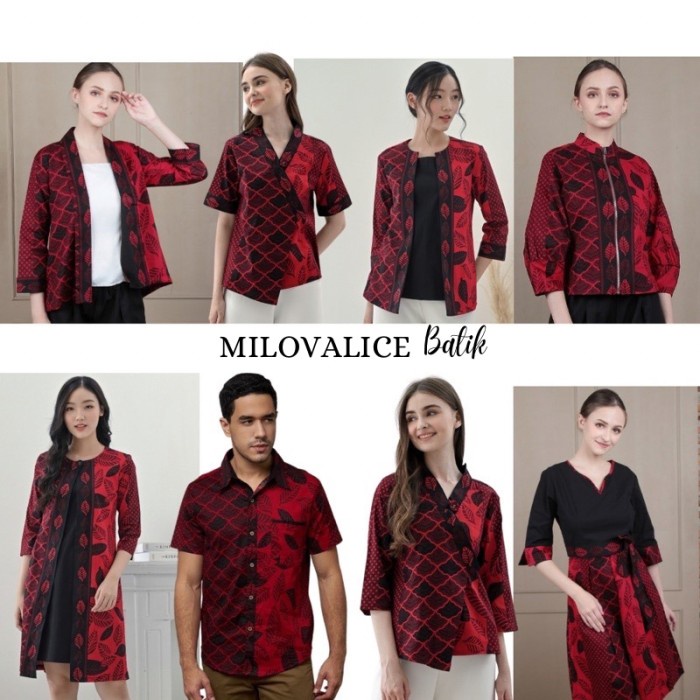 Couple Batik Dress Batik Merah - Baju Imlek Sincia Couple Keluarga - Red Series