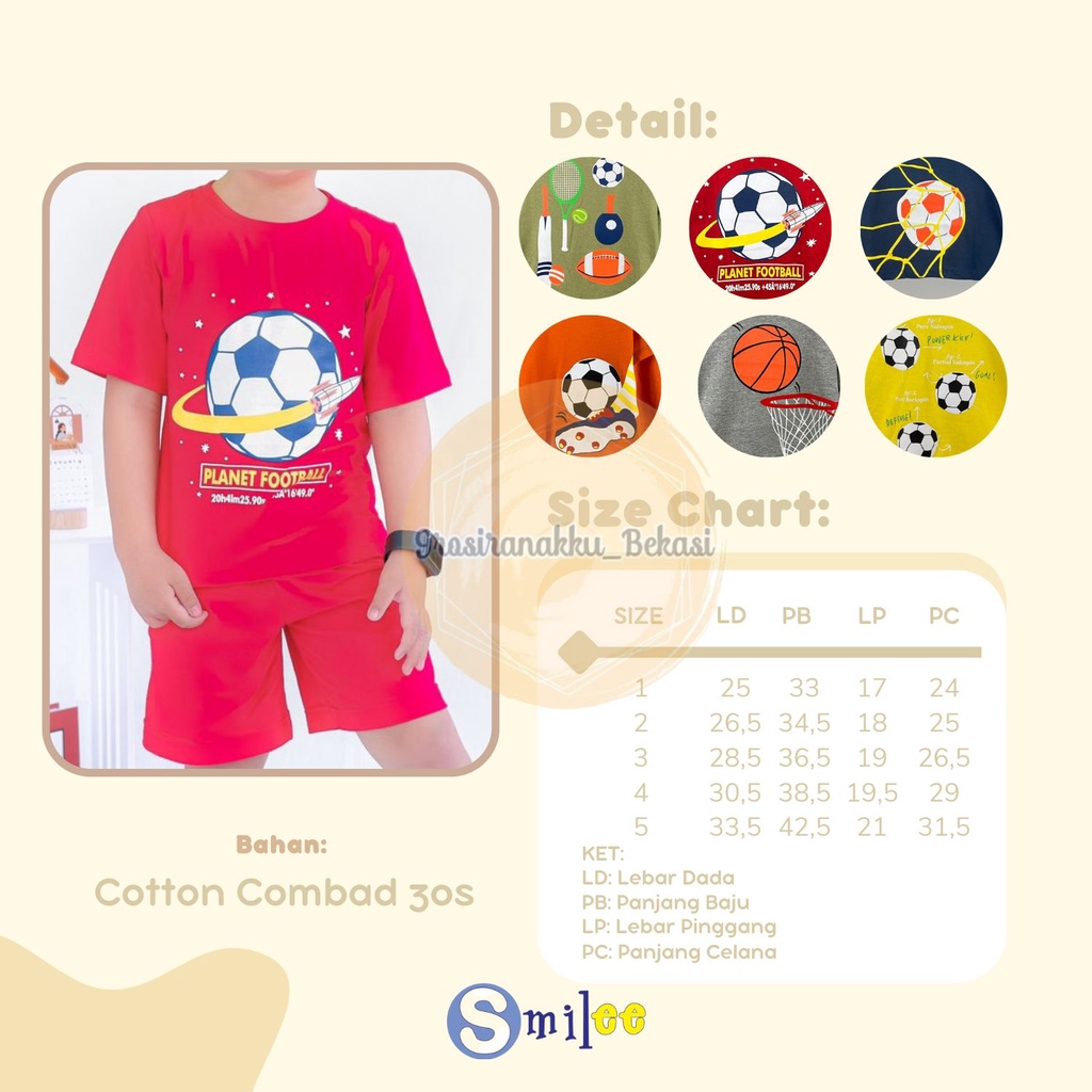 Setelan Anak Bola Keanu Smilee Mix Warna Size 1-5 Thn