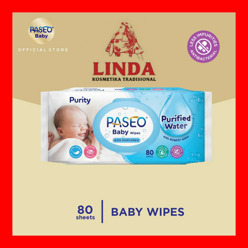 PASEO BABY WIPES PURIFIED WATER 80 SHEETS