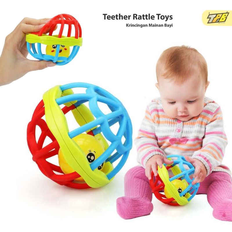 Mainan Bayi Bola Kerincingan Bahan Karet Lembut Teether Rattle Bayi / Manhattan Ball / Rattle Ball / mainan bayi Rattle genggam bunyi kerincingan aman untuk bayi lembut / bola rattle / barbel kerincingan bola