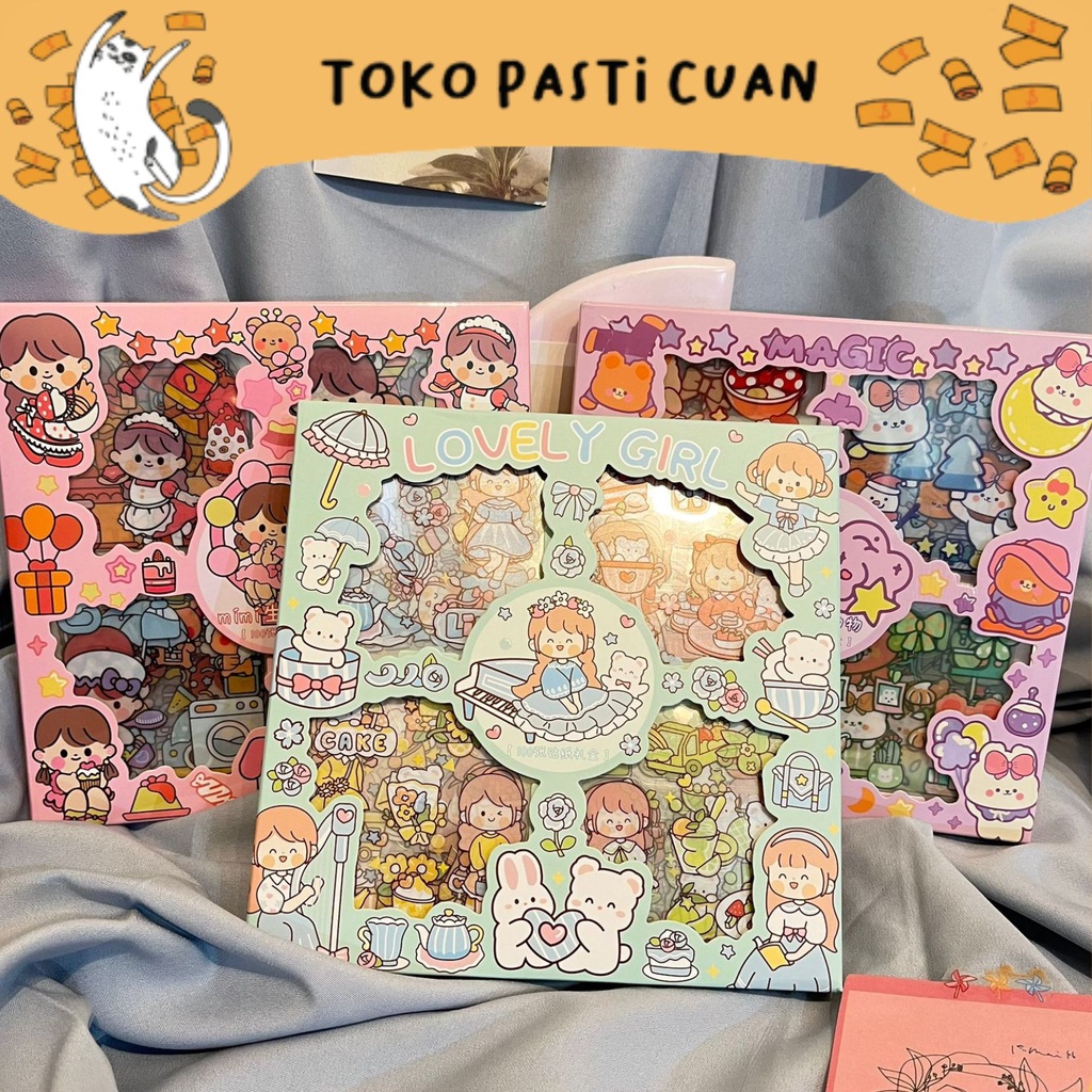 

paket sticker besar karakter cewe senmu versi 3 (100 lembar sticker) solatip lucu imut lakban keren elegan fancy atk imut bisa COD termurah import