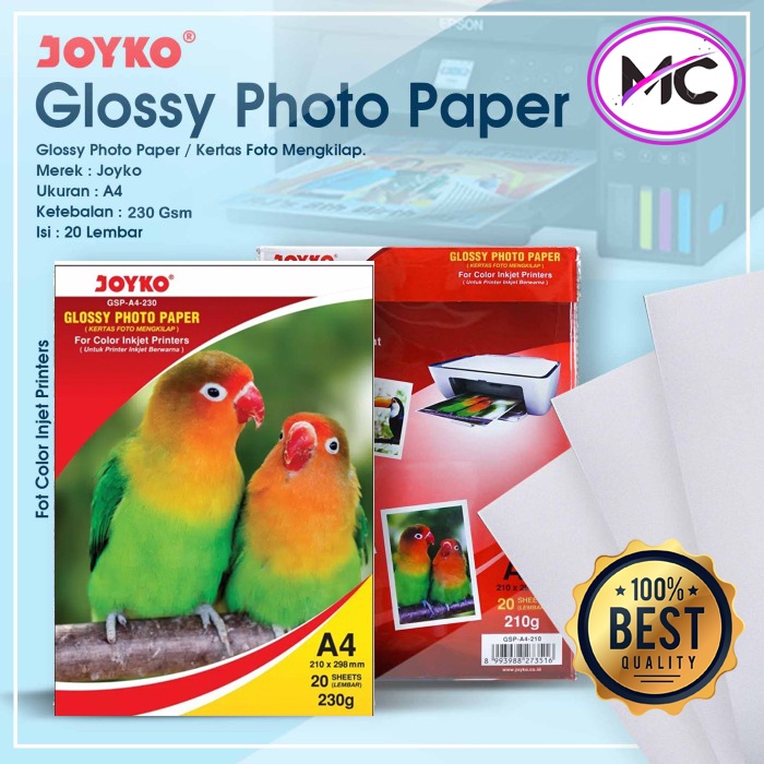 Kertas Foto Glossy A4 Tebal Joyko 230 Gram Photo Paper Premium Kertas Photo Cetak Undangan Brosur Cover Sampul