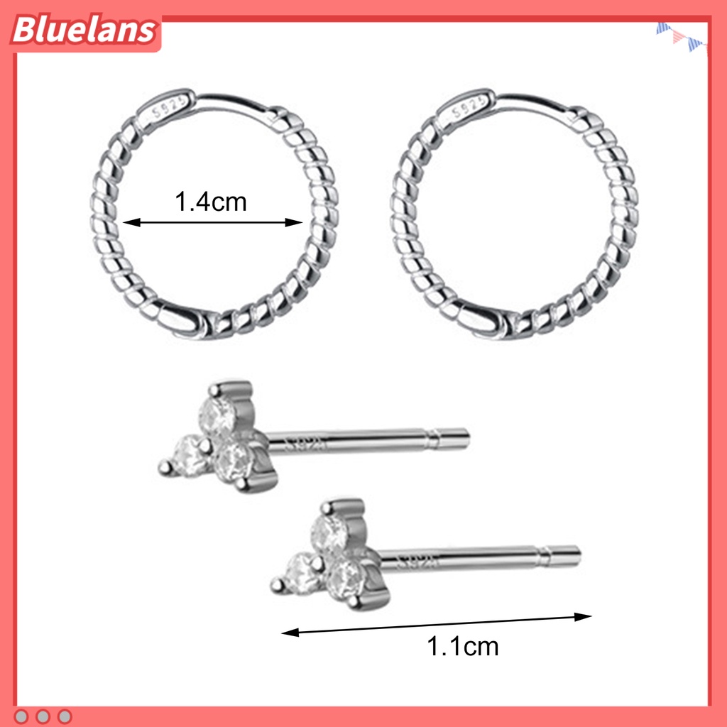 Bluelans 1 Pasang Anting Stud Bentuk Lingkaran Geometris Bahan Tembaga Aksen Kubik Zirkonia Untuk Harian