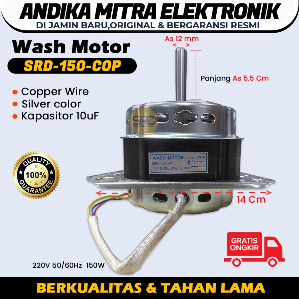 (E) Dinamo Tembaga Wash Motor Mesin Cuci As 12mm SRD 150 COP Semua Merk Mesin Cuci Berkualitas dan Tahan Lama