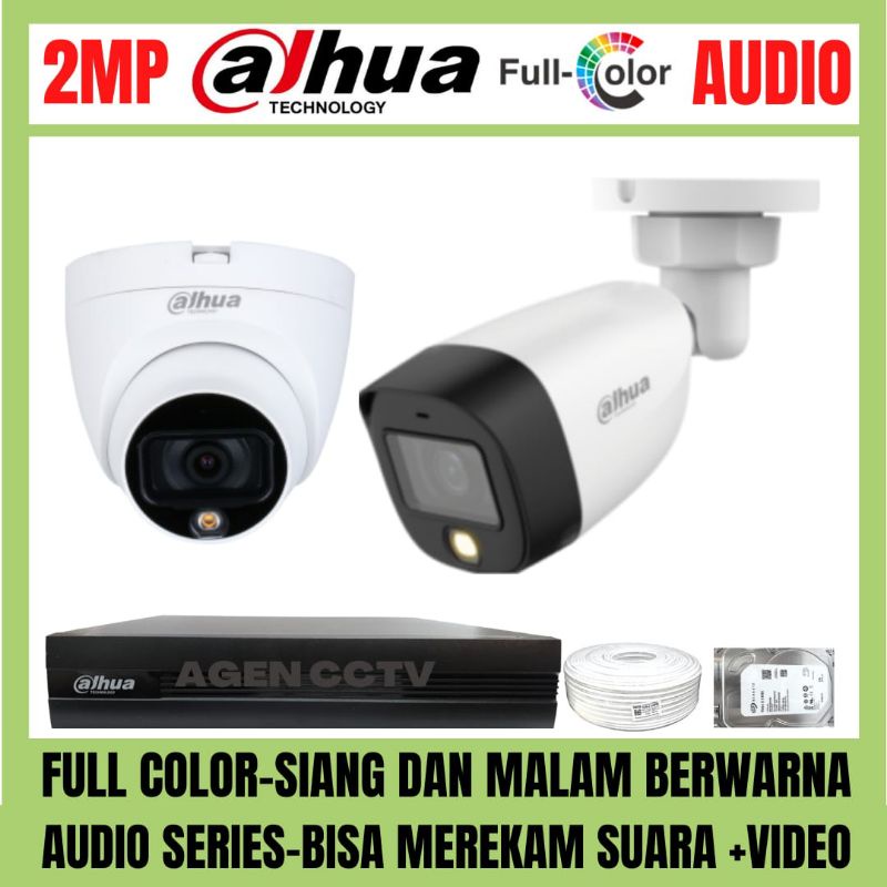 PAKET CCTV DAHUA FULL COLOR 2MP 4 CHANNEL 2 KAMERA AUDIO COLORVU