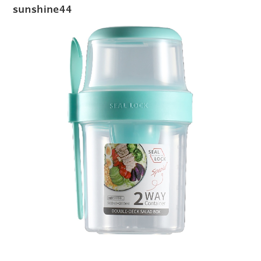 Sunshine 1Pc Gelas Plastik Dua Lapis Dengan Tutup + Garpu Untuk Salad / Sarapan