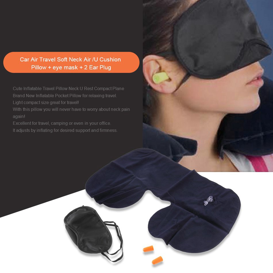 ✅ 1 Set Bantal Leher Angin Mobil Naik Pesawat Travel Pillow Set 3 in 1 Penutup Mata Telinga Set