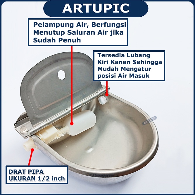 Tempat Minum Sapi 25 cm Anjing Kambing Domba Kuda Mangkok Wadah Minum Stainless Steel Drinking Bowl Termasuk Pelampung Otomatis Dog Cow Horse Goat Sheep