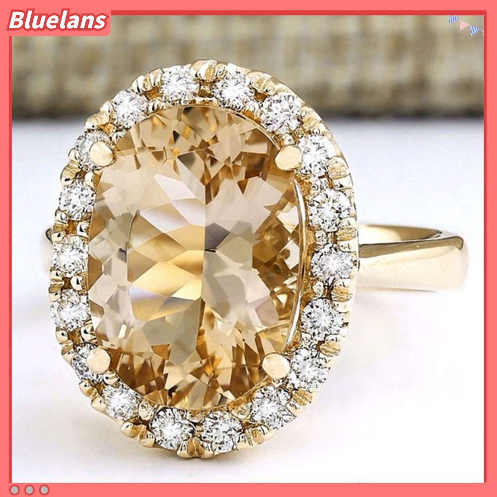 Cincin Topaz Berlian Imitasi Bentuk Oval Untuk Wanita