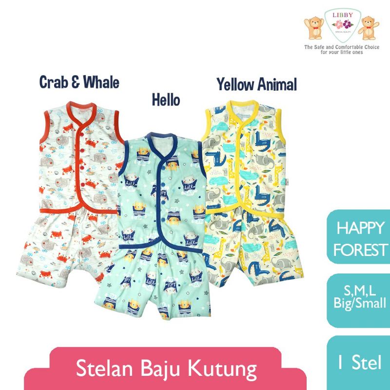 Libby Setelan Piyama Kutung Kancing / Singlet Bayi / Motif Happy Forest