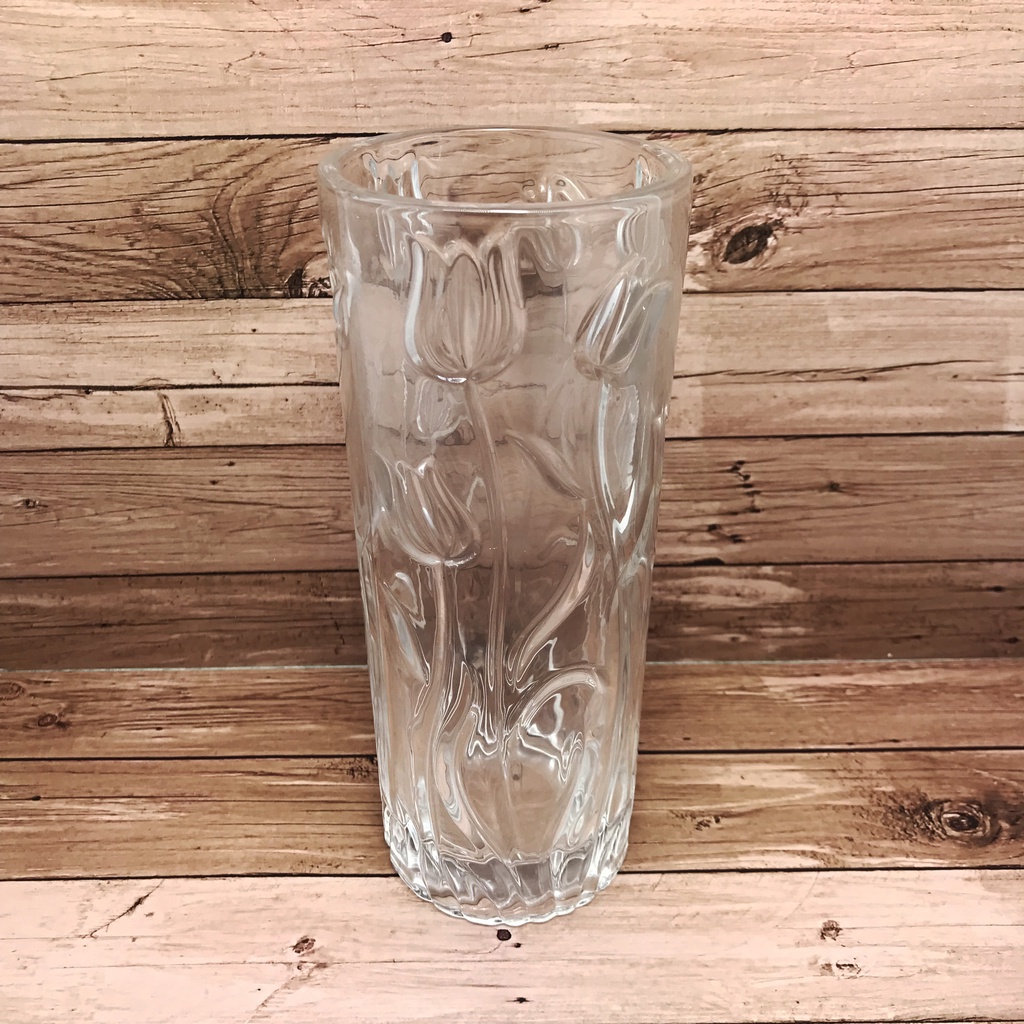 Vas Kaca Motif Bunga Tulip Tinggi 19.5 cm/ Vas Kristal/ Vas Bunga