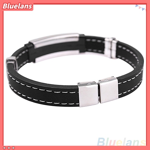 Bluelans Men Punk Watch Clasp Stylestainless Steel Rubber Bracelet Fashion Bangle