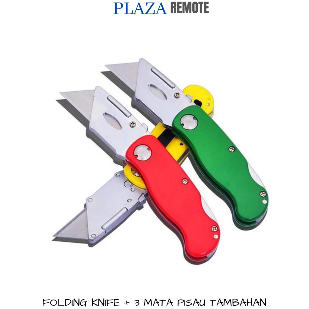 FOLDING KNIFE + 3 MATA PISAU TAMBAHAN CUTTER AKRILIK UKIR DIY DLL