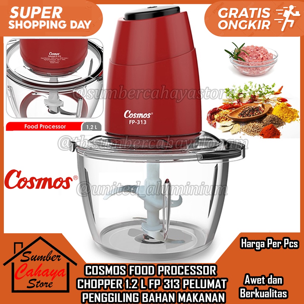 CHOPPER COSMOS FP313  FOOD PROSESSOR WITH TURBO KNOB 1.2LITER KOSMOS FP 313 PELUMAT BLADE COPER CHOP