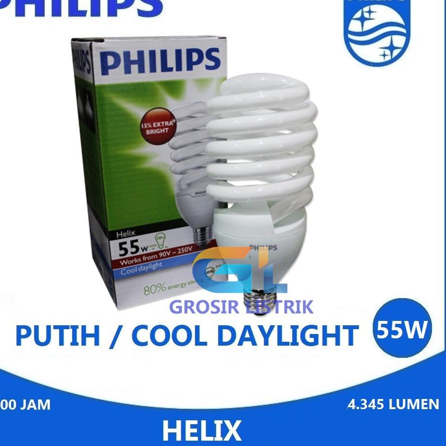 KES.18Oc22ᶠ ▪ Lampu Philips Helix 55W Putih Cool Daylight 6Spiral Tornado 55 Watt W 55Watt Original 