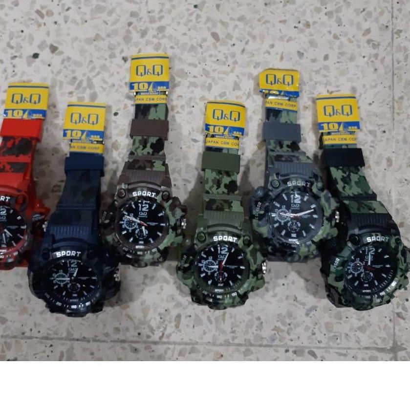 Diskon TERIMA COD Jam tangan Pria sport Q&Q Loreng army tali rubber QQ army tali kualitas bagus