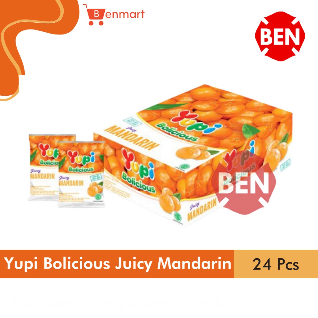 

Yupi Bolicious JUICY MANDARIN 1 Pak Box 24 Pcs - Permen Jeruk Orange